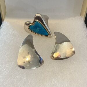 Sterling Silver and Turquoise Heart Ring Jewelry Set